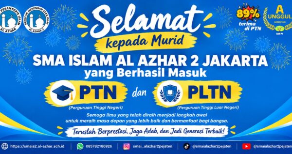 Lulusan SMA Islam Al Azhar 2 Jakarta Banyak Diterima di PTN, PTLN,